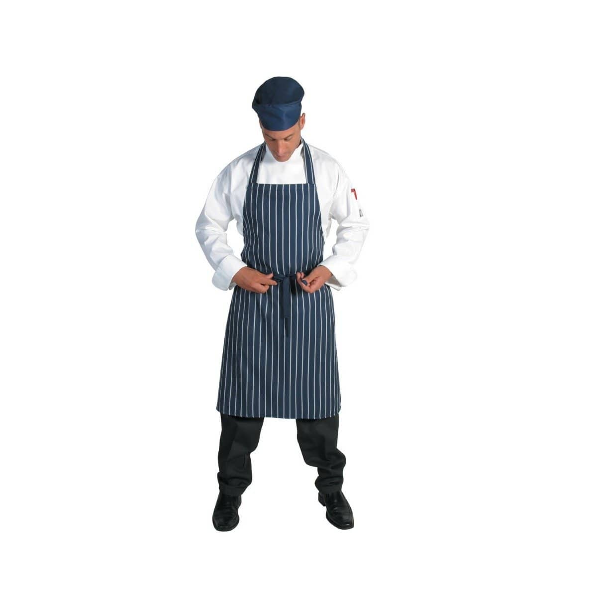 Dnc Workwear Pinstripe Full Bib Apron - No Pocket - 2536 Hospitality & Chefwear DNC Workwear Blue/White 80cm X 86cm 